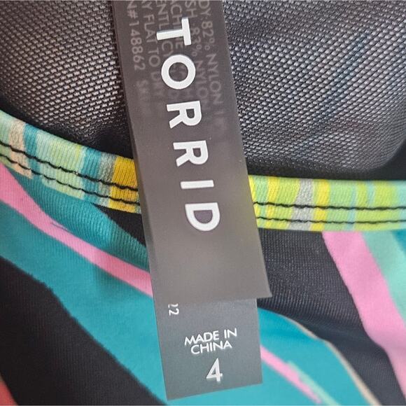 Torrid - Tropical Print & Black Sheer One Piece Swimsuit, sz 4 - Picture 3 of 5